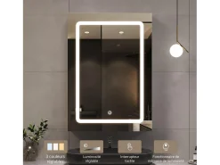 Móvel de banheiro de parede com espelho, LED, prateleira ajustável - 70x15x60 cm Branco