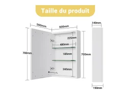 Móvel de banheiro de parede com espelho, LED, prateleira ajustável - 70x15x60 cm Branco