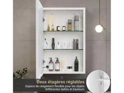 Móvel de banheiro de parede com espelho, LED, prateleira ajustável - 70x15x60 cm Branco