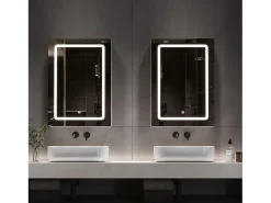 Móvel de banheiro de parede com espelho, LED, prateleira ajustável - 70x15x60 cm Branco