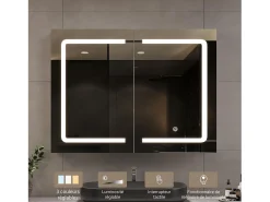 Móvel de banheiro espelhado LED com tomada e interruptor sensor - 80x13,5x60 cm