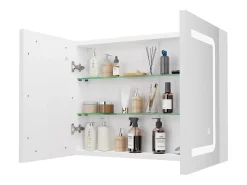 Móvel de banheiro espelhado LED com tomada e interruptor sensor - 80x13,5x60 cm