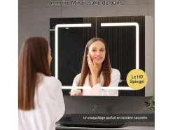 Móvel de banheiro espelhado LED com tomada e interruptor sensor - 80x13,5x60 cm