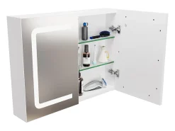 Móvel de banheiro espelhado LED com tomada e interruptor sensor - 80x13,5x60 cm