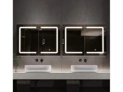 Móvel de banheiro espelhado LED com tomada e interruptor sensor - 80x13,5x60 cm