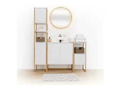 Móvel de banheiro Natureo com 1 porta e prateleira, bambu/branco, 33x80x33 cm