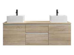 Móvel de banheiro suspenso com pia dupla - Cor natural clara - 150cm - JIMENA