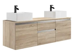 Móvel de banheiro suspenso com pia dupla - Cor natural clara - 150cm - JIMENA