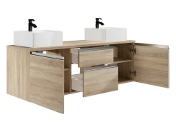 Móvel de banheiro suspenso com pia dupla - Cor natural clara - 150cm - JIMENA