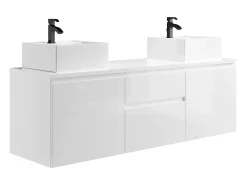 Móvel de banheiro suspenso com pia dupla, branco, 150 cm de largura, JIMENA