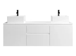 Móvel de banheiro suspenso com pia dupla, branco, 150 cm de largura, JIMENA