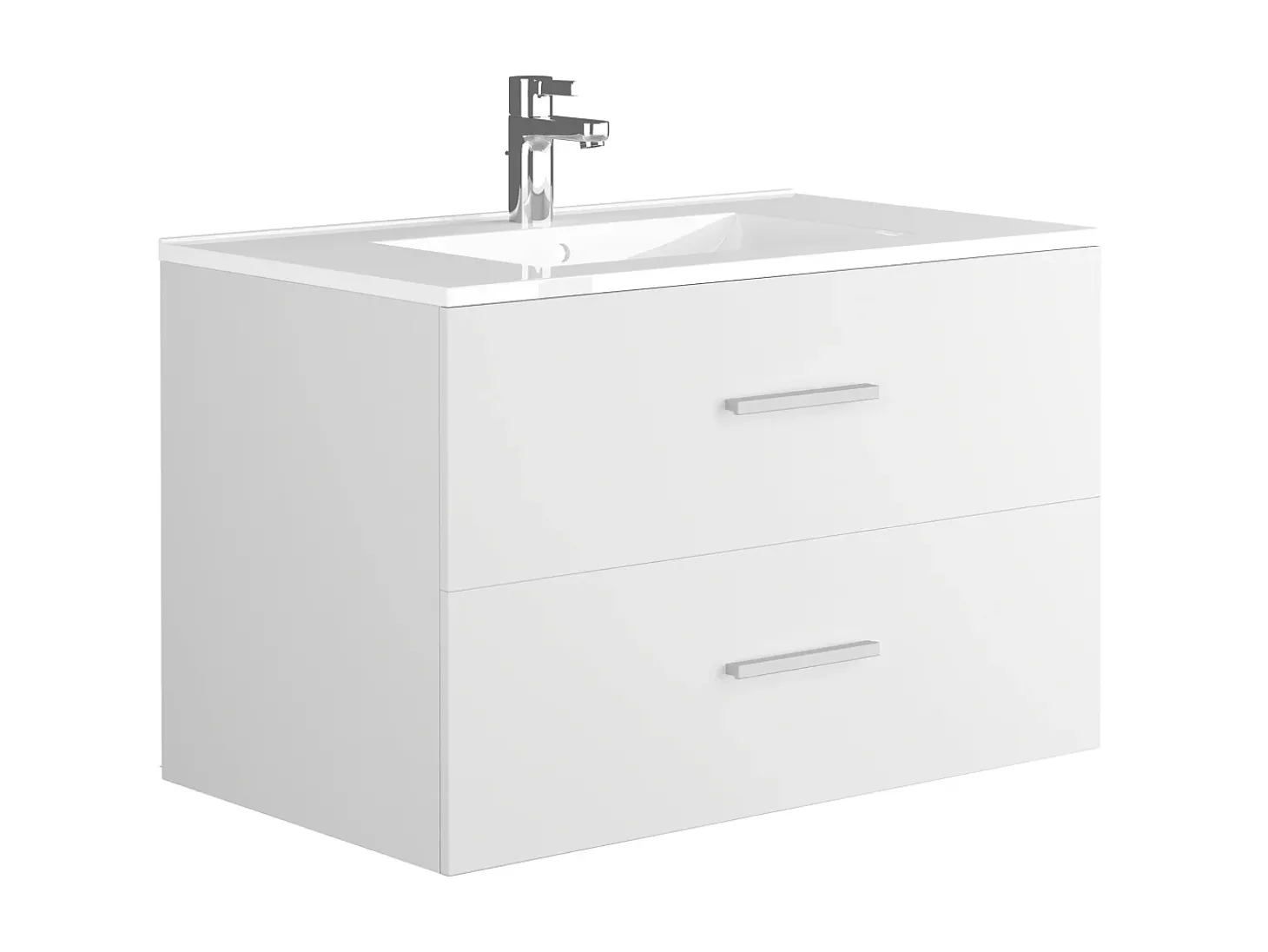 Móvel de banheiro suspenso KAYLA com cuba única e coluna, branco, 80 cm