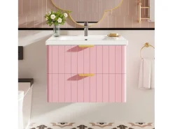 Móvel de banheiro suspenso - com lavatório de cerâmica - com 2 gavetas - Rosa​ (torneira não incluída)