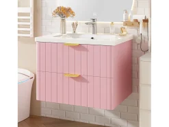 Móvel de banheiro suspenso - com lavatório de cerâmica - com 2 gavetas - Rosa​ (torneira não incluída)