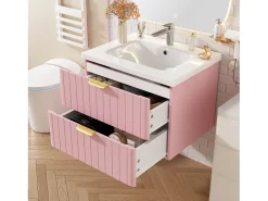 Móvel de banheiro suspenso - com lavatório de cerâmica - com 2 gavetas - Rosa​ (torneira não incluída)