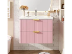 Móvel de banheiro suspenso - com lavatório de cerâmica - com 2 gavetas - Rosa​ (torneira não incluída)