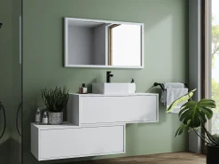 Móvel de banheiro suspenso com cuba única, branco, 2 gavetas, 94 cm, TEANA