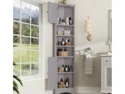 Móvel de banheiro triangular 36,5×24,5×170 cm - 3 compartimentos abertos - 2 portas - cinza
