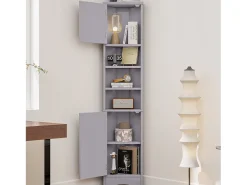 Móvel de banheiro triangular 36,5×24,5×170 cm - 3 compartimentos abertos - 2 portas - cinza