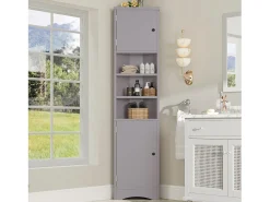 Móvel de banheiro triangular 36,5×24,5×170 cm - 3 compartimentos abertos - 2 portas - cinza