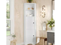 Móvel de banheiro triangular - 51,7 x 32 x 155,4 cm - com 2 espaços de armazenamento abertos + 2 portas de armário - MDF - branco