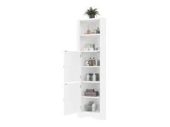 Móvel de banheiro triangular - 51,7 x 32 x 155,4 cm - com 2 espaços de armazenamento abertos + 2 portas de armário - MDF - branco