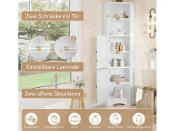 Móvel de banheiro triangular - 51,7 x 32 x 155,4 cm - com 2 espaços de armazenamento abertos + 2 portas de armário - MDF - branco
