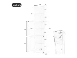 Móvel de banheiro triangular 51,7×32×155,4 cm - 2 compartimentos abertos - 2 portas - prateleiras ajustáveis - branco