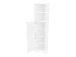 Móvel de banheiro triangular 51,7×32×155,4 cm - 2 compartimentos abertos - 2 portas - prateleiras ajustáveis - branco