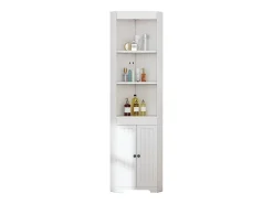 Móvel de banheiro triangular - 38 x 35 x 170 cm - com 3 espaços de armazenamento abertos + 2 portas - MDF - branco