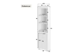 Móvel de banheiro triangular - 38 x 35 x 170 cm - com 3 espaços de armazenamento abertos + 2 portas - MDF - branco
