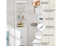 Móvel de banheiro triangular - 38 x 35 x 170 cm - com 3 espaços de armazenamento abertos + 2 portas - MDF - branco