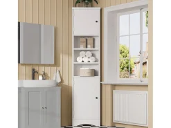 Móvel de banheiro triangular 36,5×24,5×170 cm - 3 compartimentos abertos - 2 portas - branco
