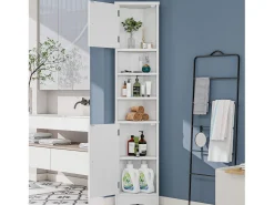 Móvel de banheiro triangular 36,5×24,5×170 cm - 3 compartimentos abertos - 2 portas - branco