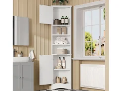 Móvel de banheiro triangular 36,5×24,5×170 cm - 3 compartimentos abertos - 2 portas - branco