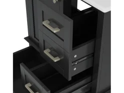 Móvel de banho de pé - con bacia de cerâmica - 1 porta e 3 gavetas - Preto​ (torneira não incluída)