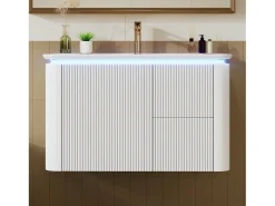 Móvel de banho suspenso - 80,5x47,5x51 cm - con bacia de cerâmica - 4 gavetas - con LED - Branco