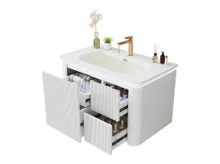 Móvel de banho suspenso - 80,5x47,5x51 cm - con bacia de cerâmica - 4 gavetas - con LED - Branco