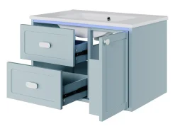 Móvel de banho suspenso 76x46x51 cm - con bacia de cerâmica - 2 gavetas e 1 porta - con LED - Azul