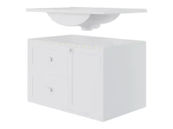 Móvel de banho suspenso 76x46x51 cm - con bacia de cerâmica - 2 gavetas e 1 porta - con LED - Branco