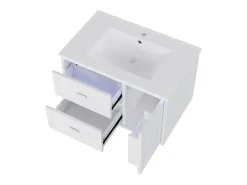 Móvel de banho suspenso 76x46x51 cm - con bacia de cerâmica - 2 gavetas e 1 porta - con LED - Branco
