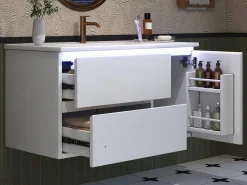 Móvel de banho suspenso 91x46,5x50,5 cm - con bacia de cerâmica - con iluminação LED - 2 gavetas e 1 porta - Branco