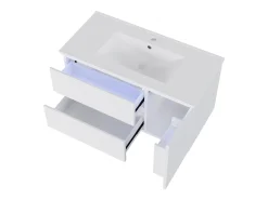 Móvel de banho suspenso 91x46,5x50,5 cm - con bacia de cerâmica - con iluminação LED - 2 gavetas e 1 porta - Branco