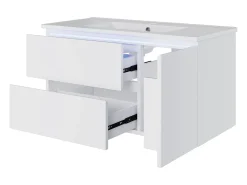 Móvel de banho suspenso 91x46,5x50,5 cm - con bacia de cerâmica - con iluminação LED - 2 gavetas e 1 porta - Branco