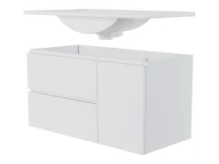 Móvel de banho suspenso 91x46,5x50,5 cm - con bacia de cerâmica - con iluminação LED - 2 gavetas e 1 porta - Branco