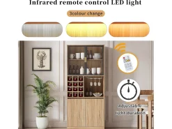 Móvel de bar - 80 x 40 x 180 cm - com 2 portas de vidro + LEDs + 2 portas de madeira - MDF - natural
