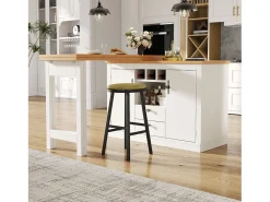 Móvel de bar de cozinha extensível - e rotação 360° - mesa grande - 180x79.5x71.5 cm - 2 gavetas e 2 portas - 3 adegas - Branco