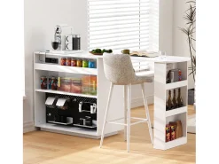 Móvel de bar de cozinha extensível - e rotação 360° - con tomada - con espaço de armazenamento e iluminação LED - con prateleiras laterais - Branco