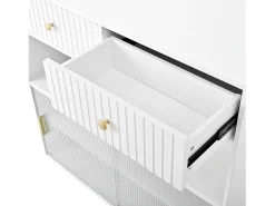 Móvel de bar de cozinha extensível - e rotação 360° - con tomada - con espaço de armazenamento e iluminação LED - con prateleiras laterais - Branco