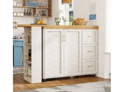 Móvel de bar extensível - pivotante - 228x39x104cm - con 2 portas e 3 gavetas - con prateleiras laterais - Branco